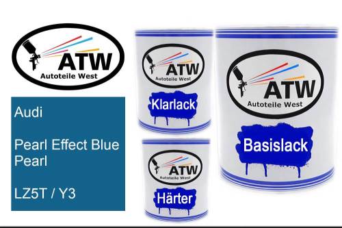 Audi, Pearl Effect Blue Pearl, LZ5T / Y3: 1L Lackdose + 1L Klarlack + 500ml Härter - Set, von ATW Autoteile West.